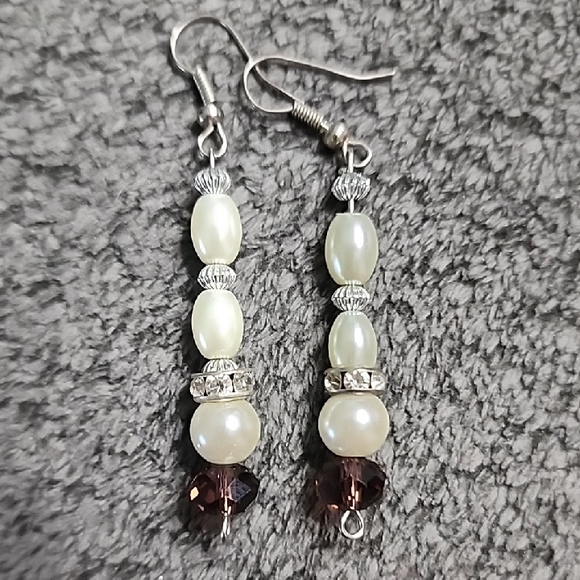 Elegant Faux Pearl and Brown Beaded Earrings - Picture 1 of 1
